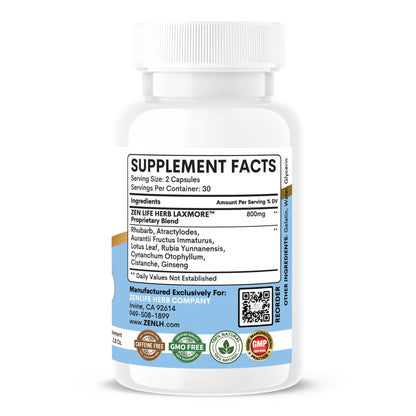 ZEN LIFE HERB LAXMORE Max Strength – 100% Natural Plant-Based Digestive Support (60 Capsules)