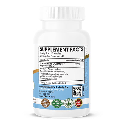 ZEN LIFE HERB LAXMORE I Poop More Max Strength - 100% Natural Plant-Based Supplement (90 Capsules)