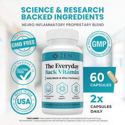 Zen Nutrients Everyday Back Vitamin – Back & Nerve Support (60 Capsules)