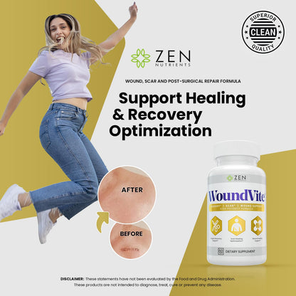 Zen Nutrients WoundVite Pre & Post Surgery Support – Scar & Wound Care (60 Vegan Caps)