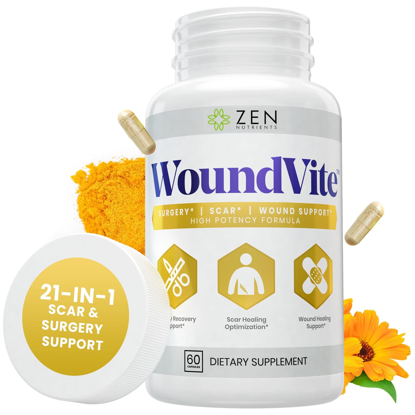 Zen Nutrients WoundVite Pre & Post Surgery Support – Scar & Wound Care (60 Vegan Caps)