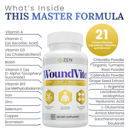 Zen Nutrients WoundVite Pre & Post Surgery Support – Scar & Wound Care (60 Vegan Caps)