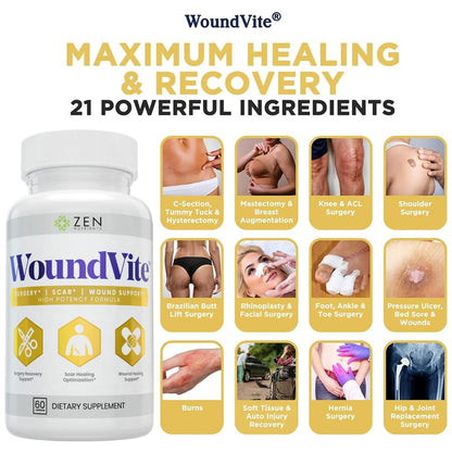 Zen Nutrients WoundVite Pre & Post Surgery Support – Scar & Wound Care (60 Vegan Caps)