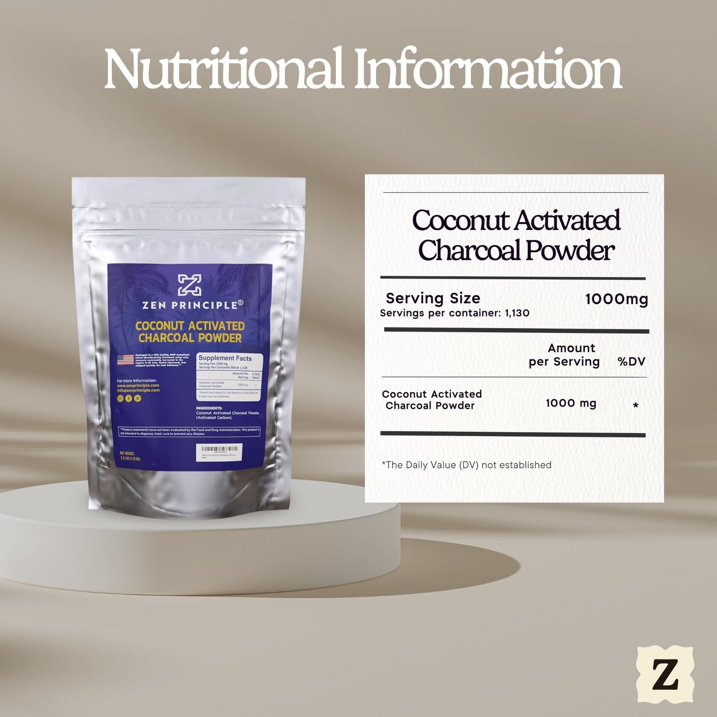 Zen Principle Coconut Activated Charcoal Powder - 2.5 lb | Teeth Whitening, Skin & Hair