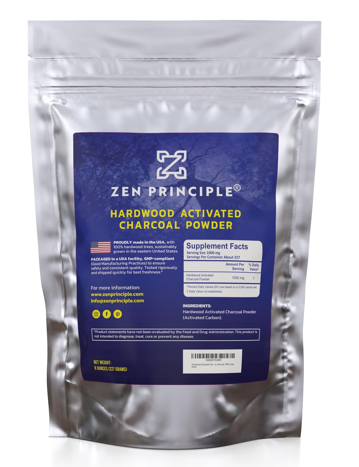 Zen Principle Activated Charcoal Powder 8 oz – 100% USA Hardwood | Teeth Whitening, Skin & Digestion
