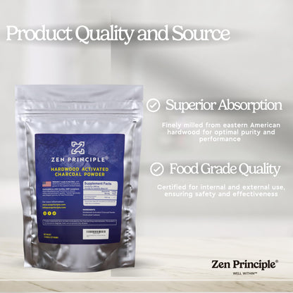 Zen Principle Activated Charcoal Powder 8 oz – 100% USA Hardwood | Teeth Whitening, Skin & Digestion