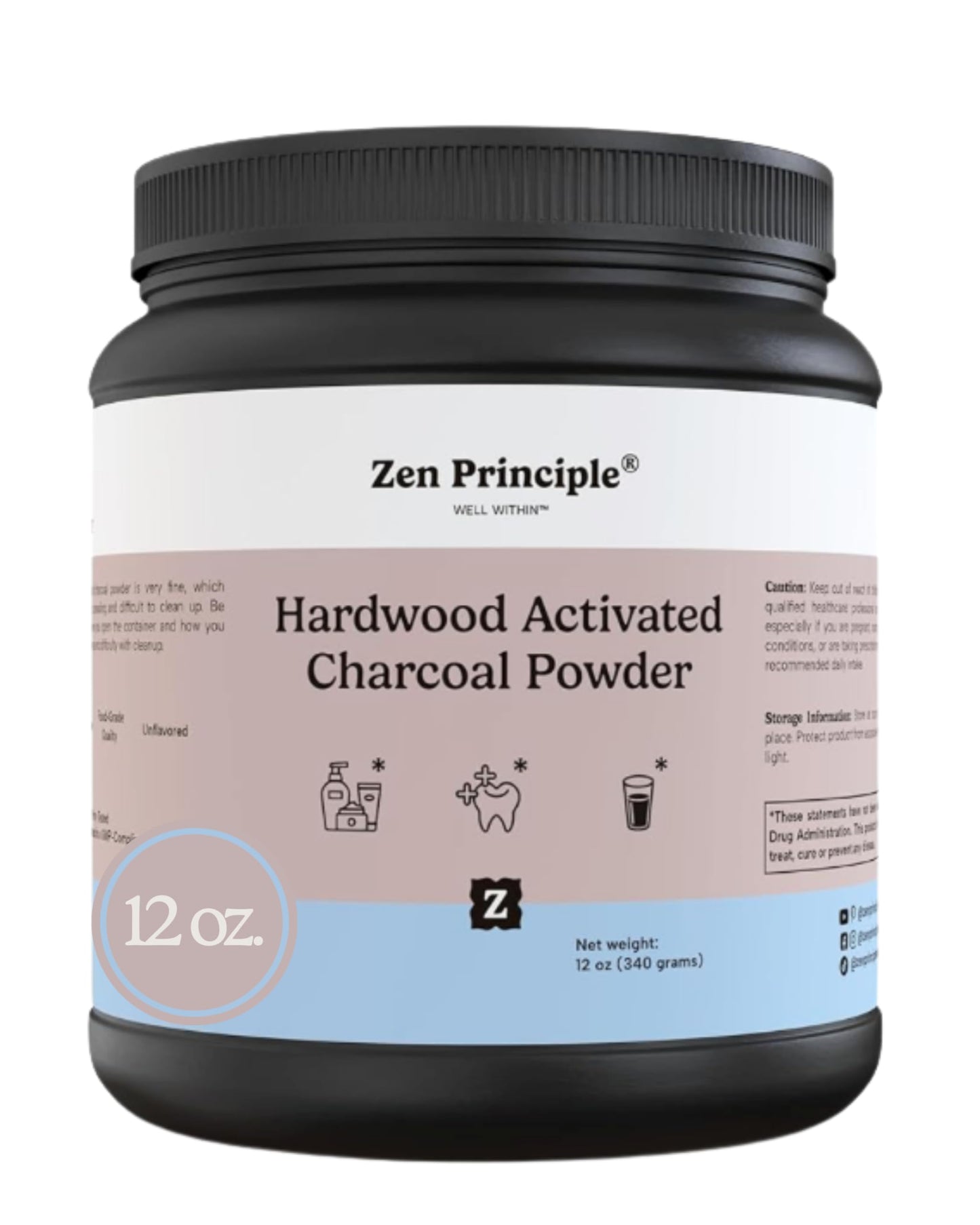 Zen Principle Activated Charcoal Powder – USA Hardwood, All Natural, 12 oz