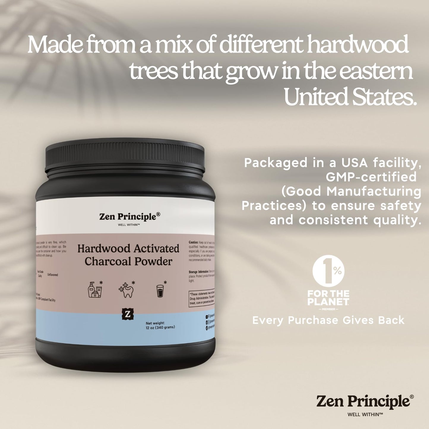 Zen Principle Activated Charcoal Powder – USA Hardwood, All Natural, 12 oz