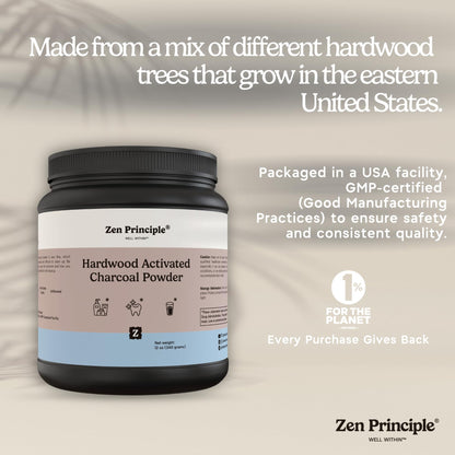 Zen Principle Activated Charcoal Powder – USA Hardwood, All Natural, 12 oz