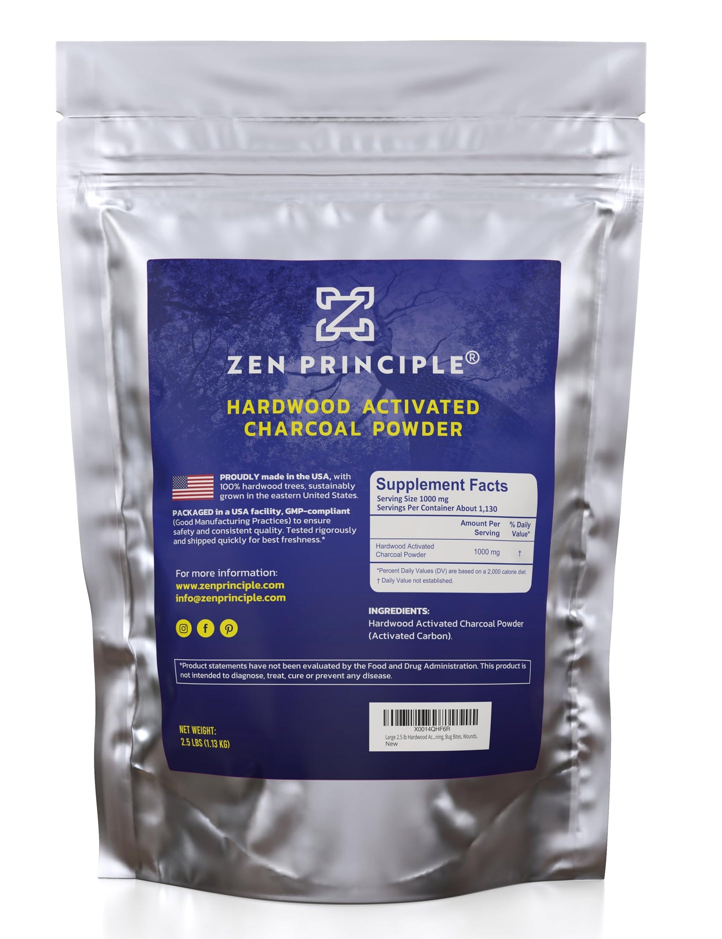 Zen Principle Hardwood Activated Charcoal Powder – All Natural 40 oz | Teeth Whitening, Skin & Hair Health, Digestive Support | 100% USA Hardwood