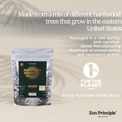 Zen Principle Hardwood Activated Charcoal Powder – All Natural 40 oz | Teeth Whitening, Skin & Hair Health, Digestive Support | 100% USA Hardwood