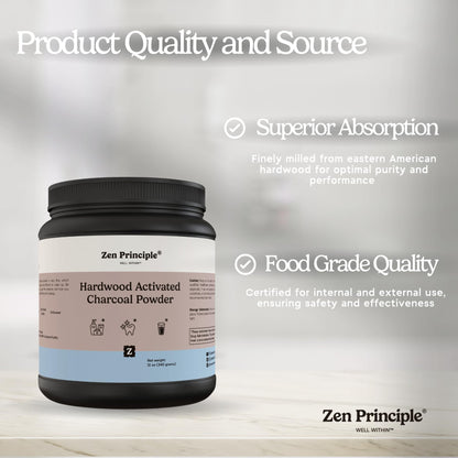 Zen Principle Activated Charcoal Powder – USA Hardwood, All Natural, 12 oz