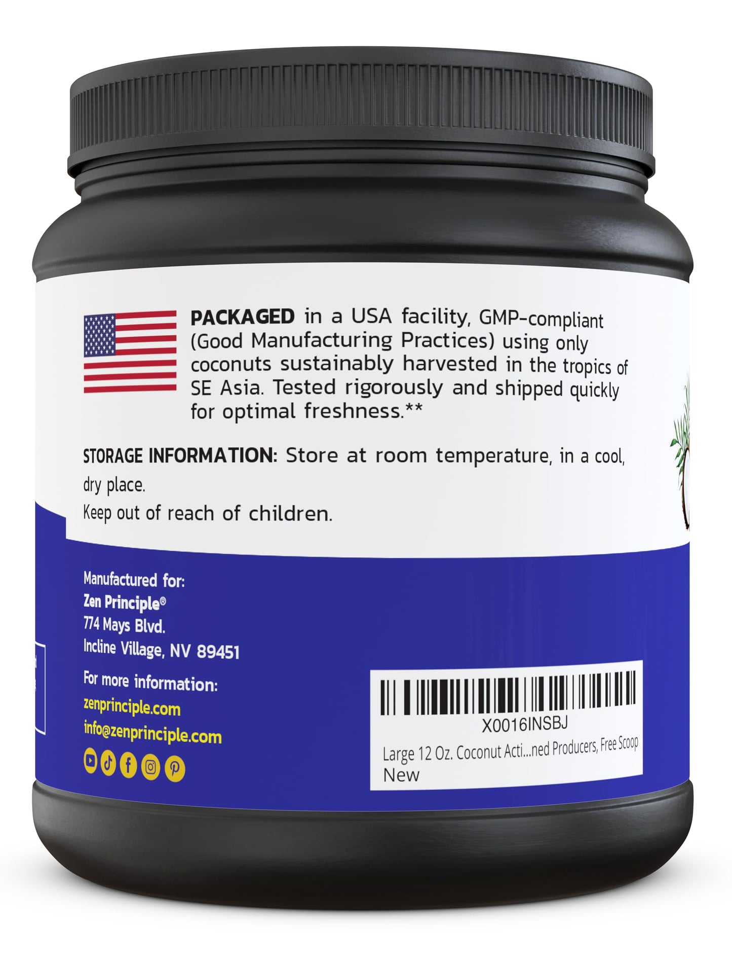 Zen Principle Coconut Activated Charcoal Powder – Teeth Whitening, Digestive Support, USA-Owned 12 Oz