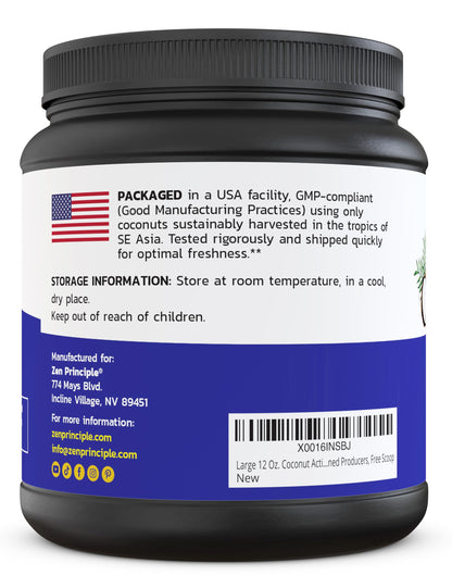 Zen Principle Coconut Activated Charcoal Powder – Teeth Whitening, Digestive Support, USA-Owned 12 Oz