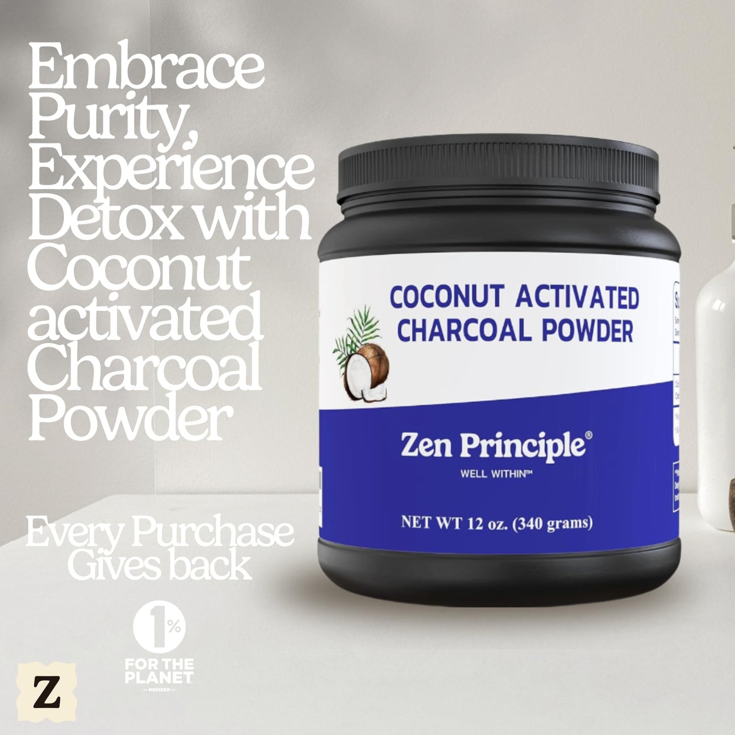 Zen Principle Coconut Activated Charcoal Powder – Teeth Whitening, Digestive Support, USA-Owned 12 Oz
