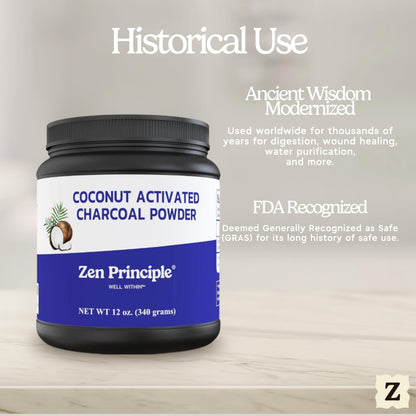 Zen Principle Coconut Activated Charcoal Powder – Teeth Whitening, Digestive Support, USA-Owned 12 Oz