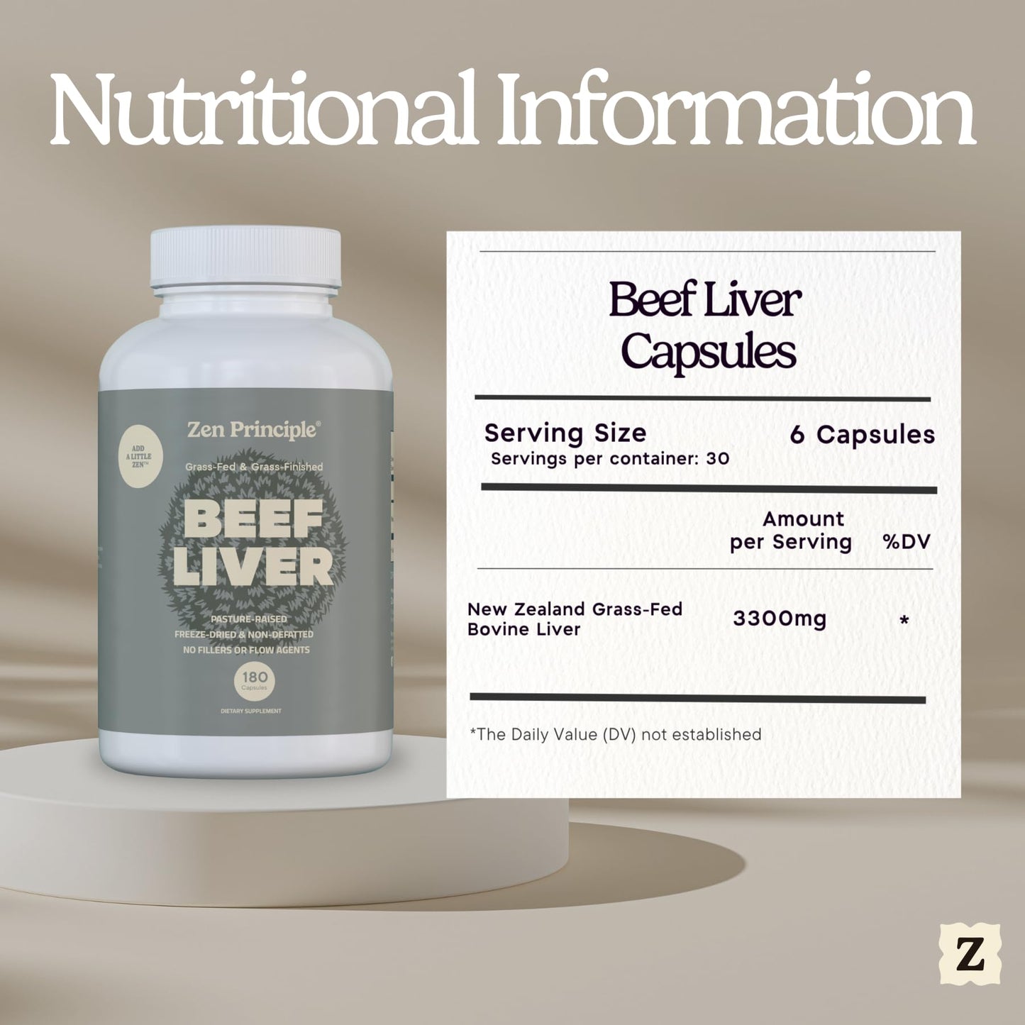 Zen Principle Beef Liver Supplement – Grass-Fed, Pasture-Raised, Desiccated Liver Capsules | No Hormones or GMO | 360 Capsules (2-Pack)