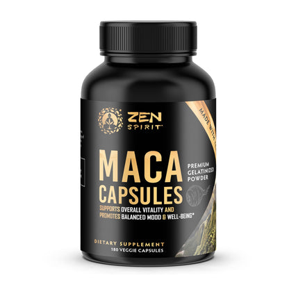 Zen Spirit Maca Root Capsules Gelatinized - Organic, Vegan, 500mg (180 Pills)