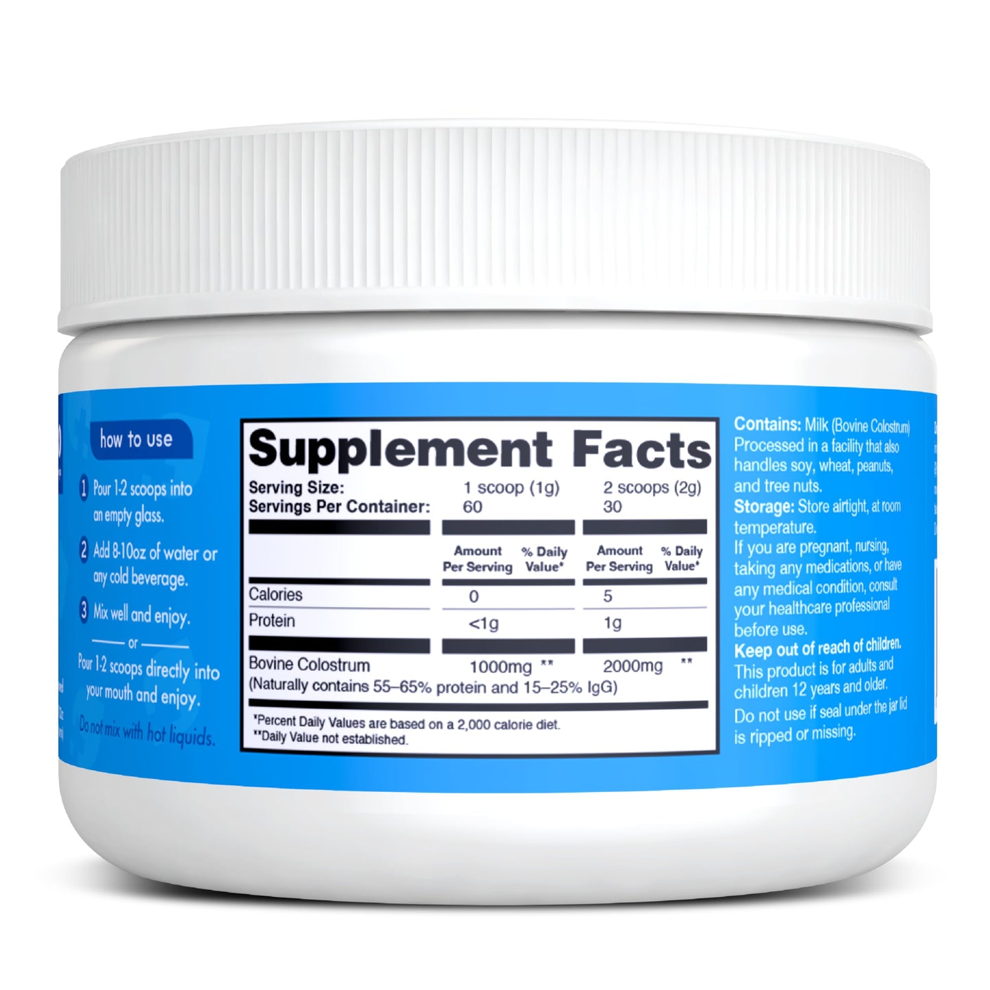 Zena Nutrition Bovine Colostrum Powder – 2000mg, Immune & Digestive Support, Unflavored, 30 Servings
