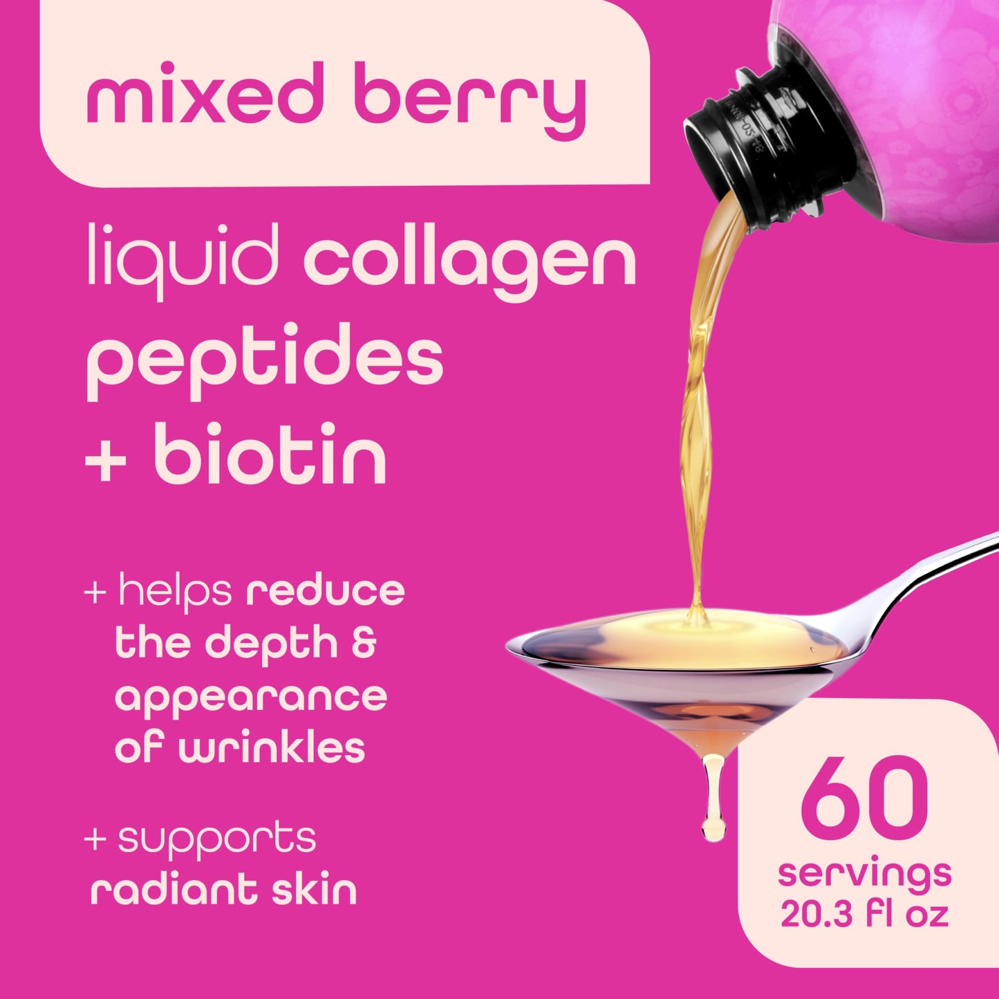 Zena Nutrition Liquid Collagen with Biotin – Type I & III, Verisol, Mixed Berry (60 Servings)
