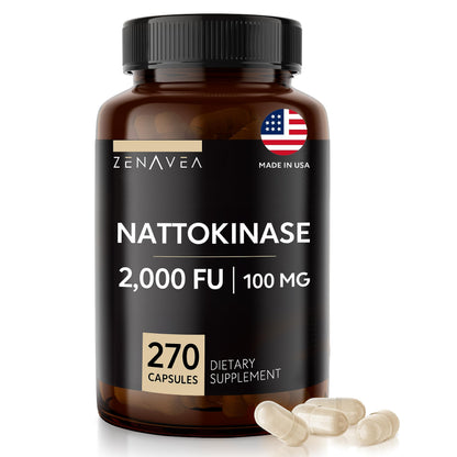 Zenavea Nattokinase Supplement – 2000 FU, 270 Vegan Capsules – Gluten Free, Non-GMO