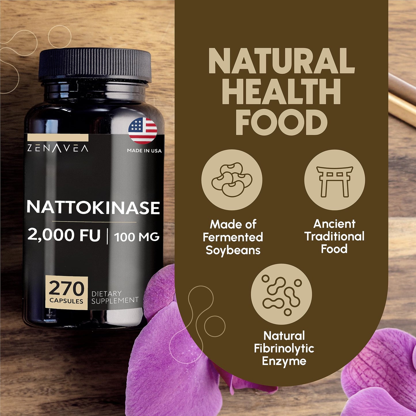 Zenavea Nattokinase Supplement – 2000 FU, 270 Vegan Capsules – Gluten Free, Non-GMO