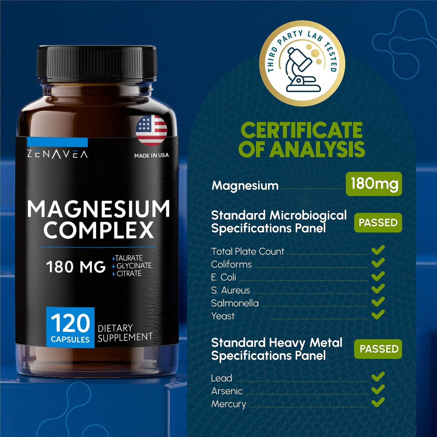 Zenavea Triple Magnesium Complex - 120 Vegan Capsules (180mg Mg)