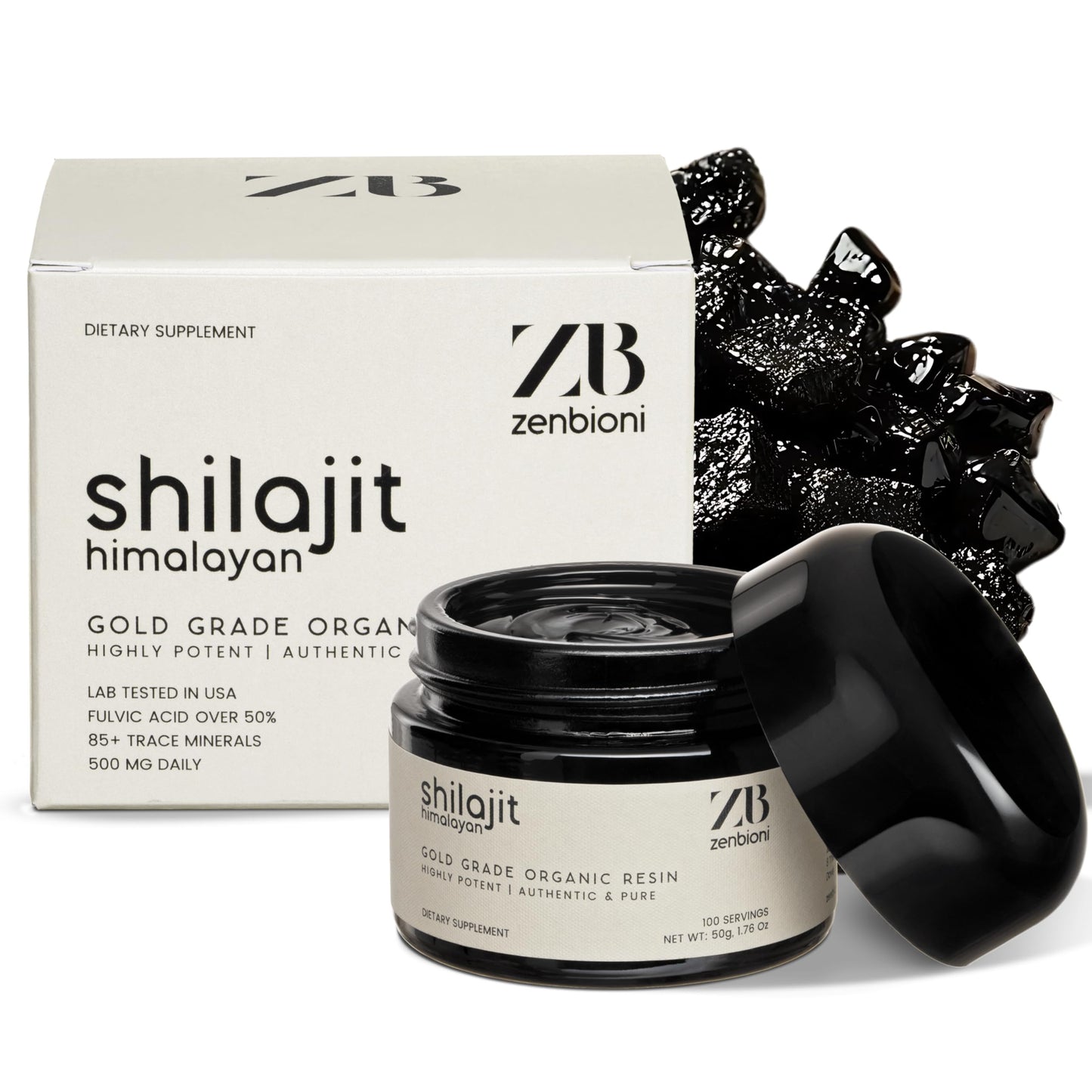 Zenbioni Pure Himalayan Shilajit Resin 50g – 85+ Minerals, 50% Fulvic Acid, Lab Tested