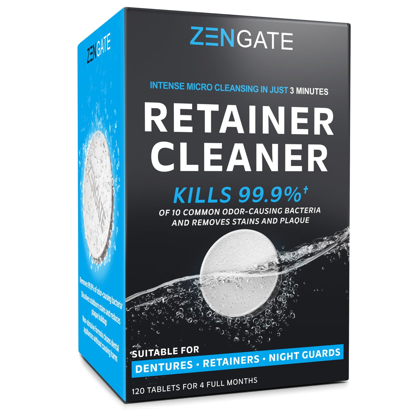 ZENGATE Retainer Cleaner Tablets – 120 Dental Cleansing Tablets (3-Min) | FSA/HSA Approved