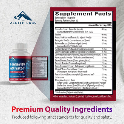 Zenith Labs Longevity Activator - Anti-Aging Supplement with Resveratrol