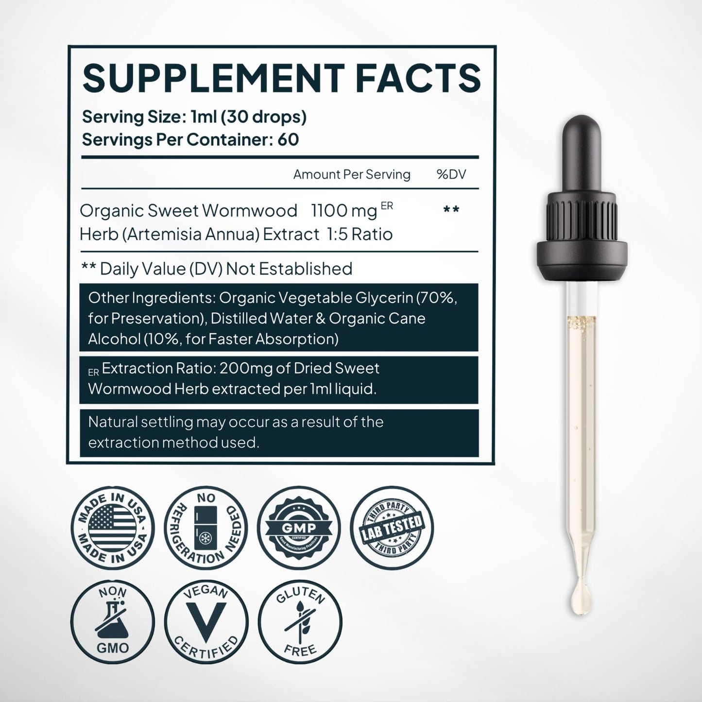 Zenmen Organic Sweet Wormwood Extract (Artemisia Annua) — Immune Support & Antioxidants | 2.32 oz / 60 ml, Vegan, Made in USA