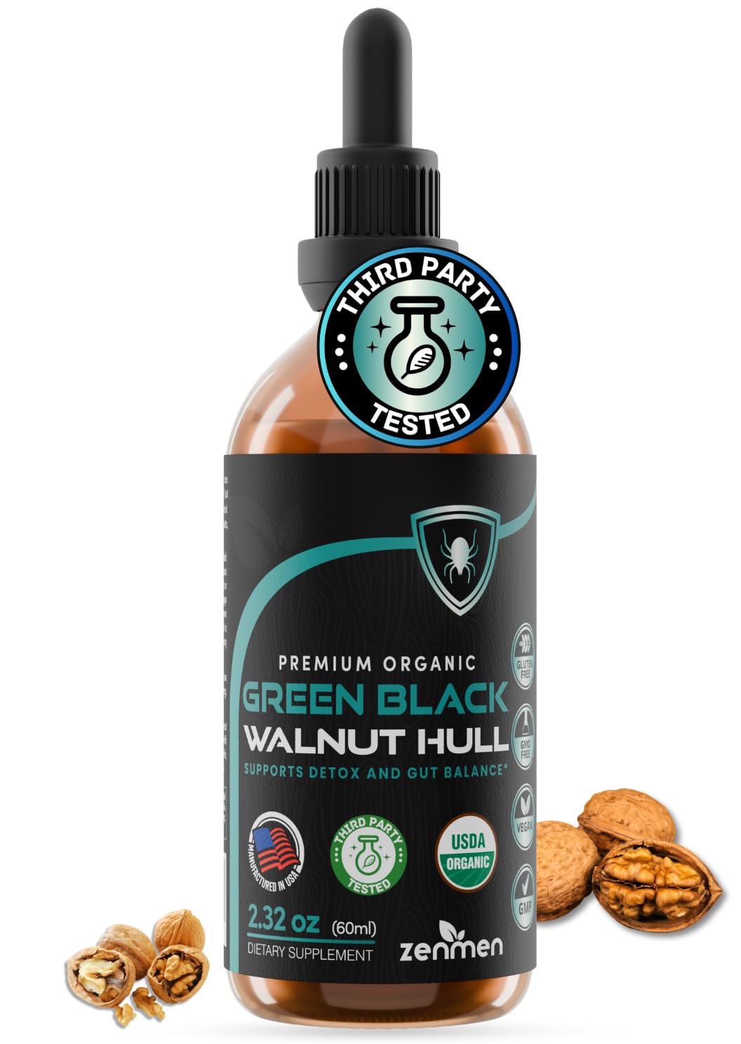 Zenmen Organic Green Black Walnut Hull Tincture – Highly Potent Formula, Antioxidants, 2.32 oz / 60 ml – Vegan – Made in USA