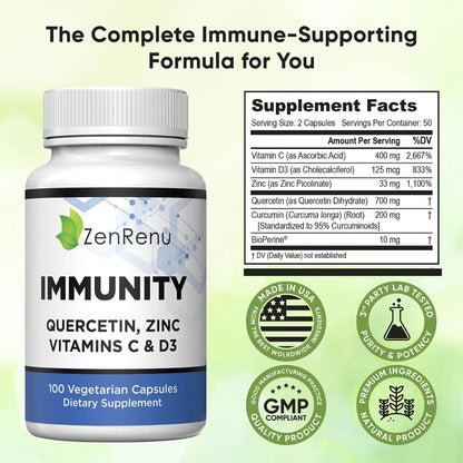 Zenrenu Immunity Quercetin 700 mg | Zinc, Vitamin C & D Immune Support