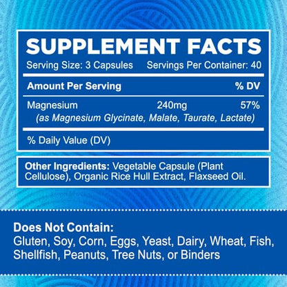 Zentastic Magnesium Complex 4-in-1 | Chelated Magnesium Glycinate, Malate, Taurate & Lactate – 120 Capsules