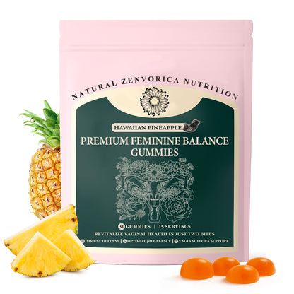Zenvorica Premium Feminine Balance Gummies for Women - Pineapple Gummies for Women PH Balance Vaginal Probiotics for Women's Health & Wellness, Vegan, Gluten-Free, Immune Support, 30 Counts