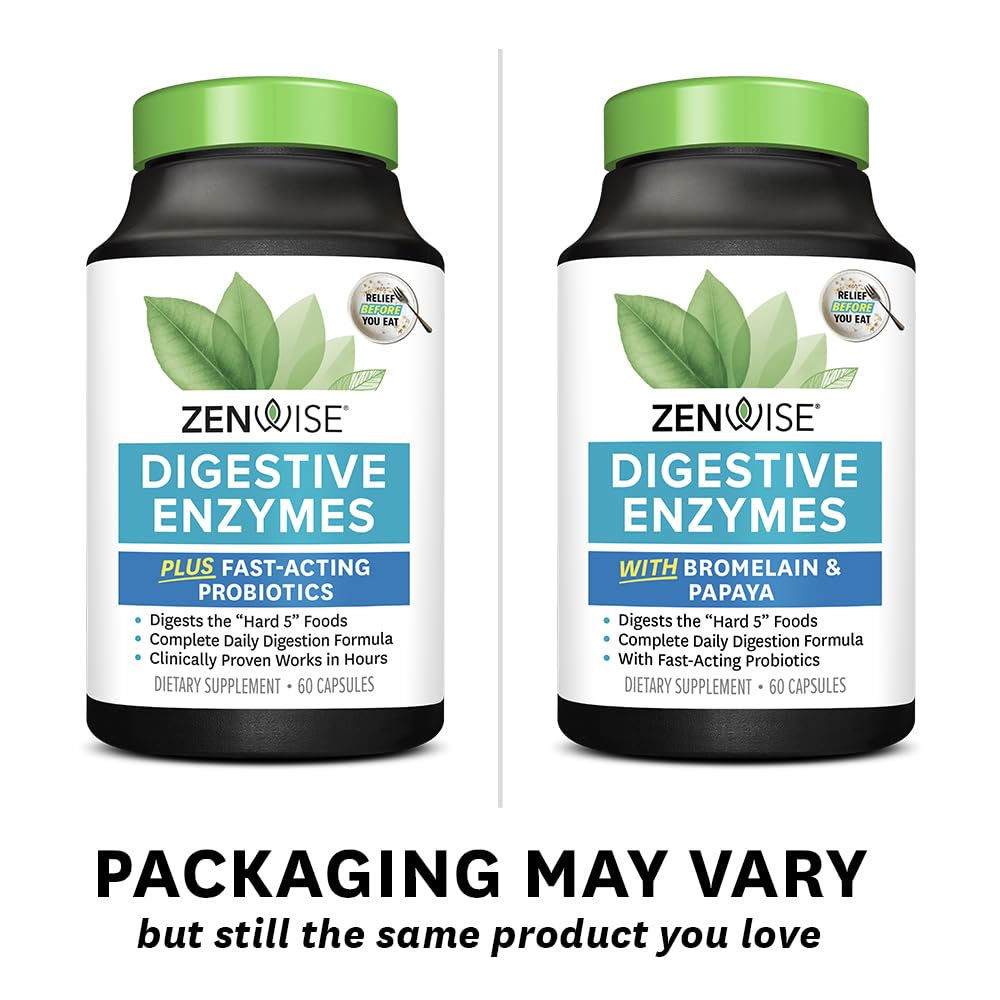 Zenwise Health Digestive Enzymes for Gut Health & Bloating Relief - Multi Enzymes Digestion Supplement with Probiotics, Bromelain & Papaya for Digestive Health Support - Men & Women - 60 Count