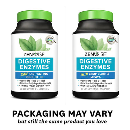Zenwise Health Digestive Enzymes for Gut Health & Bloating Relief - Multi Enzymes Digestion Supplement with Probiotics, Bromelain & Papaya for Digestive Health Support - Men & Women - 60 Count