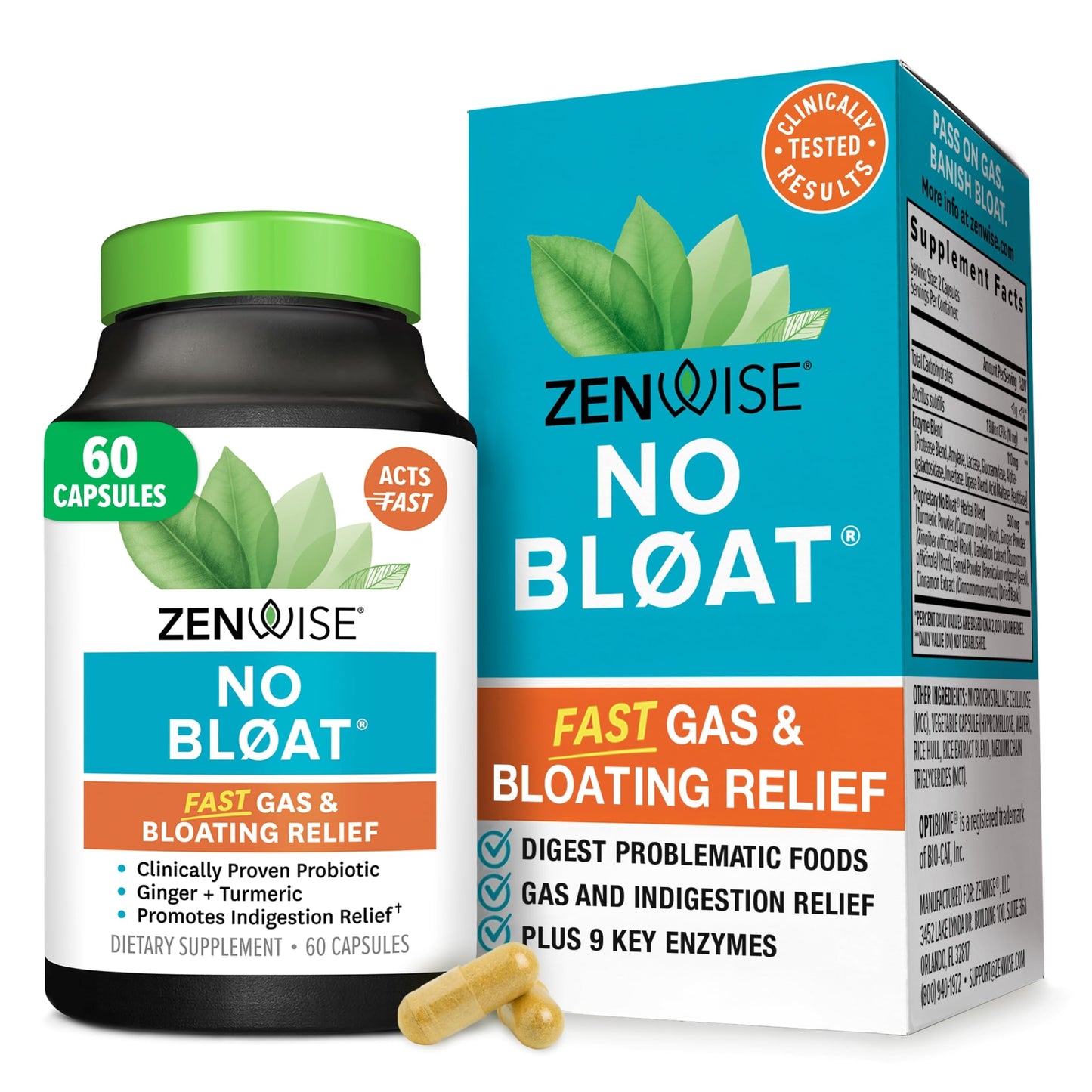 Zenwise Health No Bloat Digestive Enzymes | Gas & Bloating Relief