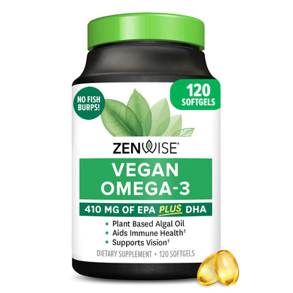 Zenwise Vegan Omega-3 Supplement – Algae-Derived EPA/DHA/DPA | Burpless, 120 Softgels