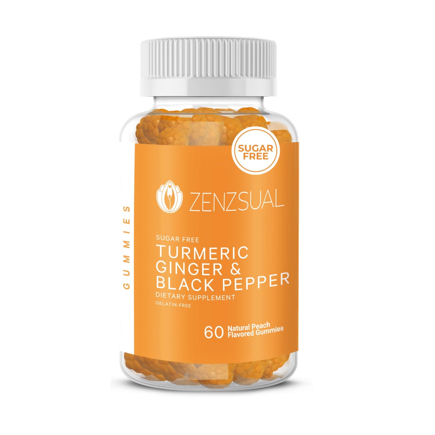 ZENZSUAL Turmeric Ginger Black Pepper Gummies – Sugar Free Immune Support (60 Peach Gummies)