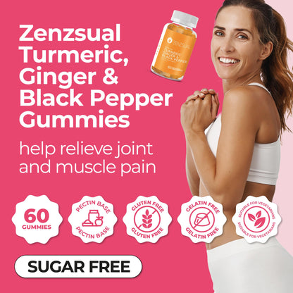 ZENZSUAL Turmeric Ginger Black Pepper Gummies – Sugar Free Immune Support (60 Peach Gummies)