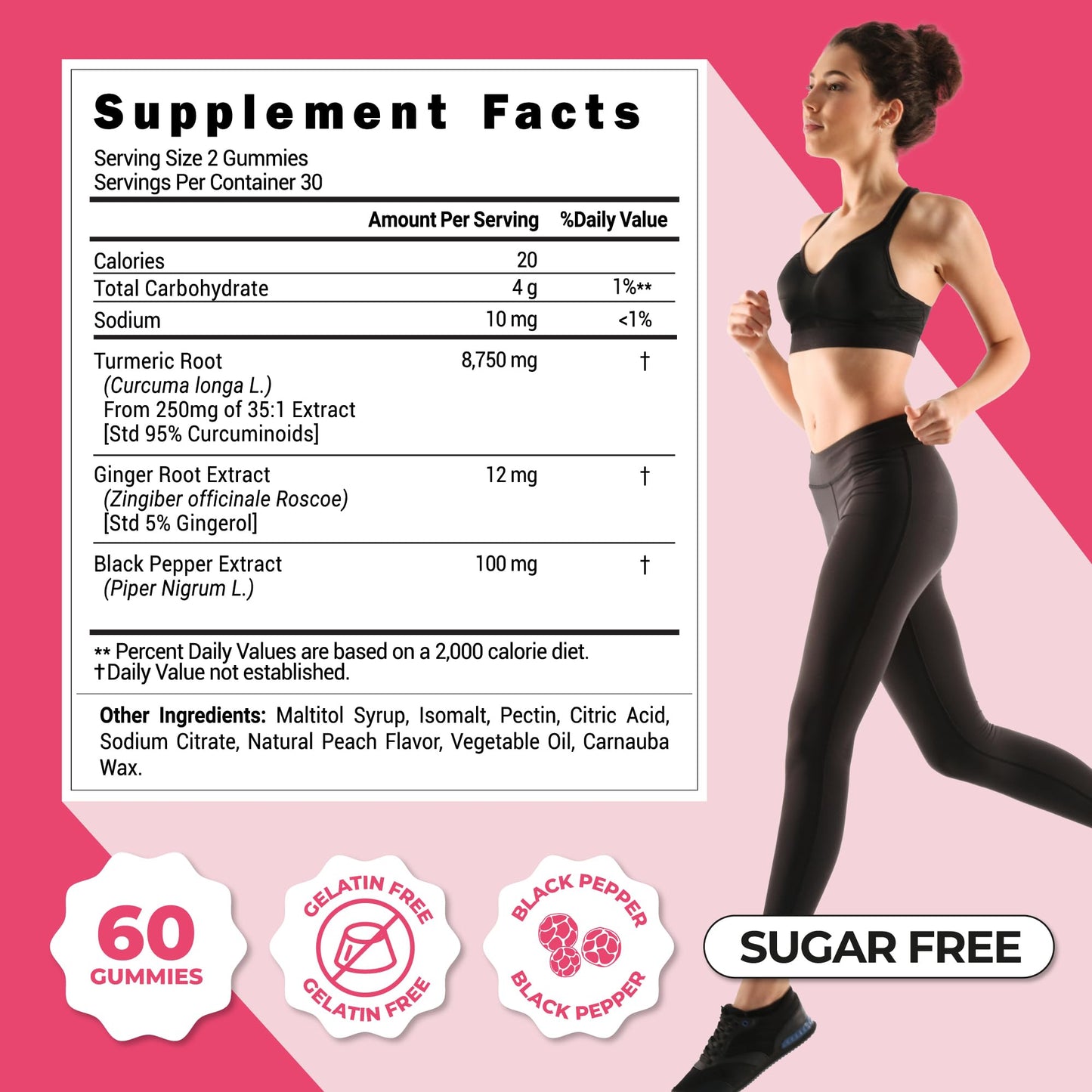 ZENZSUAL Turmeric Ginger Black Pepper Gummies – Sugar Free Immune Support (60 Peach Gummies)