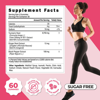 ZENZSUAL Turmeric Ginger Black Pepper Gummies – Sugar Free Immune Support (60 Peach Gummies)