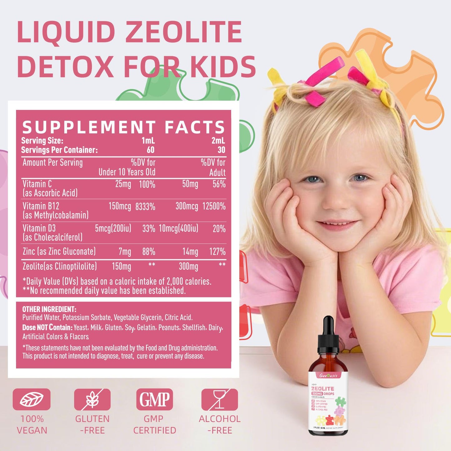 Zeolite Detox Drops for Kids & Adults  300 mg Clinoptilolite, 2 oz