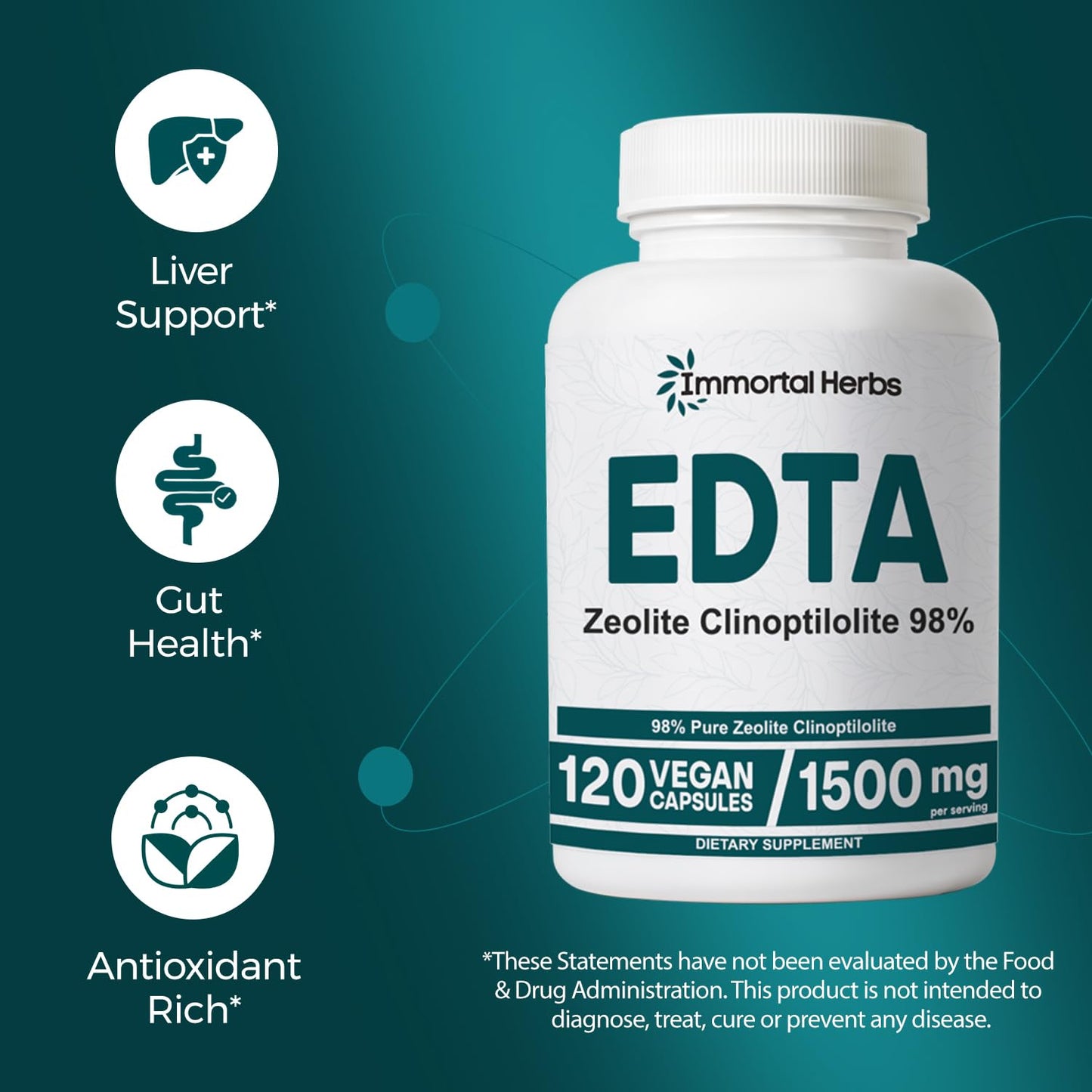 Immortal Herbs Calcium Disodium EDTA Capsules 1500mg with Zeolite Clinoptilolite & Milk Thistle – 120 Vegan, Non-GMO, Gluten Free