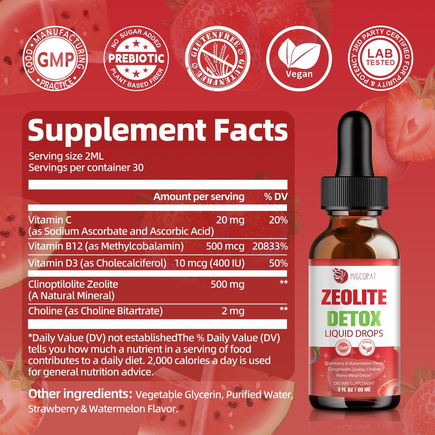 Zeolite Detox Drops 5-in-1 High Absorption with Vitamin C, B12, D3 & Choline – Heavy Metal Detox & Immune Support – 60ml