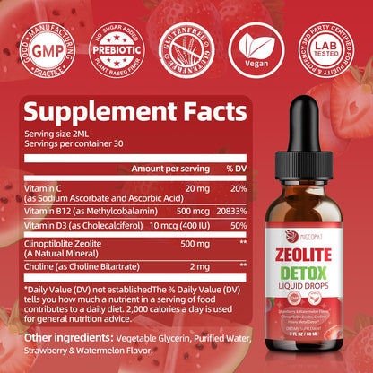 Zeolite Detox Drops 5-in-1 High Absorption with Vitamin C, B12, D3 & Choline – Heavy Metal Detox & Immune Support – 60ml