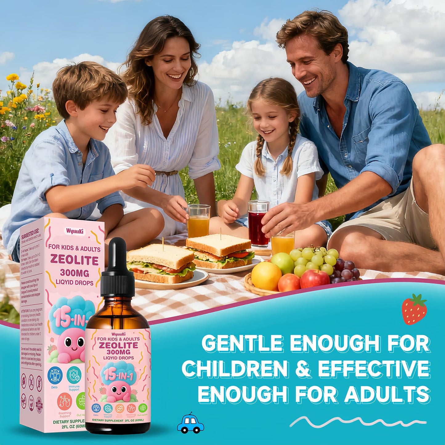 Zeolite Drops 2 Pack Detox for Kids & Adults - 300mg Clinoptilolite, 1000mcg B12, C & D3 | 10B CFU Prebiotics + Seaweed Calcium | 120ml