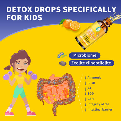 Zeolite Drops for Kids | Kid's Cellular Support Formula Over 2 Years Old | Natural Mineral Supplement | Support Healthy Digestion* | NSF Certified | Sugar-Free & Vegan | Orange Flavor | 2 Fl oz