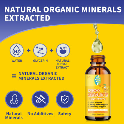 Zeolite Drops for Kids | Kid's Cellular Support Formula Over 2 Years Old | Natural Mineral Supplement | Support Healthy Digestion* | NSF Certified | Sugar-Free & Vegan | Orange Flavor | 2 Fl oz